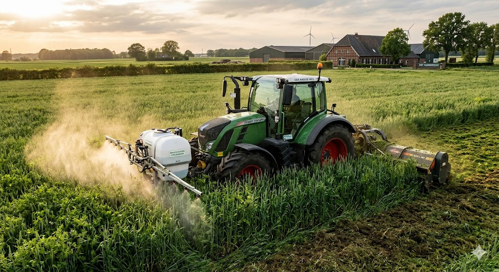 Trecker beim spritzen des Feldes